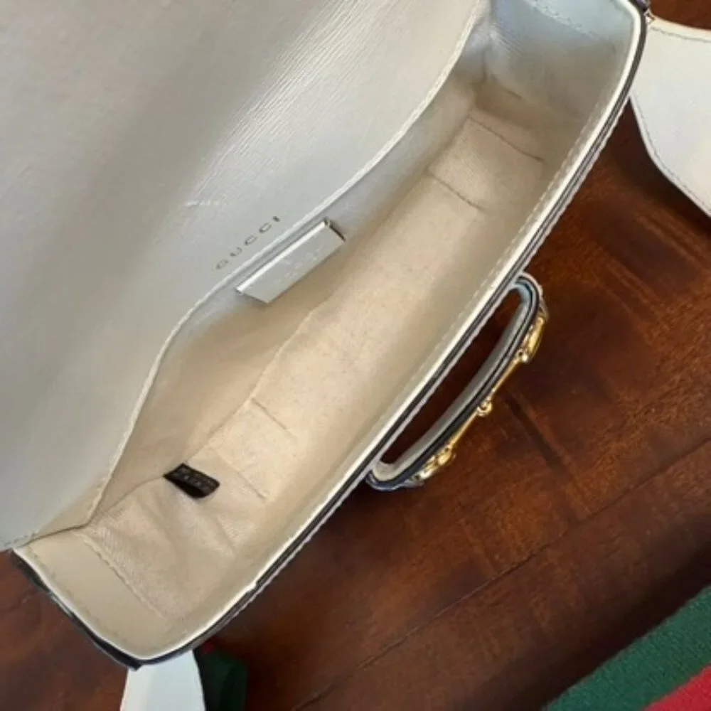 Gucci Horsebit 1955 Small Shoulder Bag GG Supreme White Leather - Picture 3 of 5